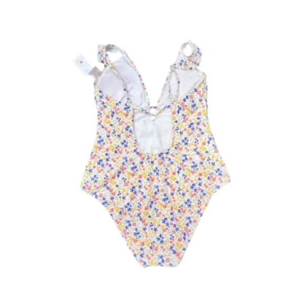 Shade & Shore Women's Ruffle Shoulder Plunge One Piece Swimsuit Ditsy‎ Floral XL